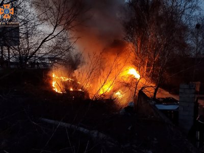 У Дніпровському районі легковик злетів з дороги та загорівся (ФОТО)