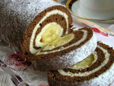 Банановий рулет - покроковий рецепт приготування