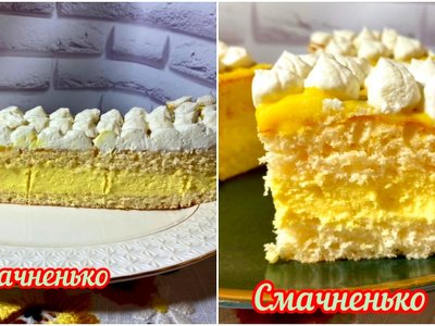 Смачний торт або пляцок для любителів лимонних смаків – в міру солодкий, дуже пухкий з неймовірно смачним кремом