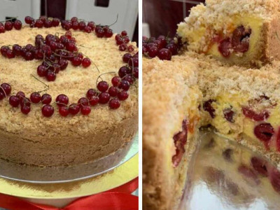 Розкішний вишневий пиріг з сиром та кокосовим штрейзелем