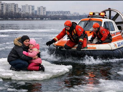 У Києві ДСНС врятувала жінку та дитину з крижини за 200 метрів від берега