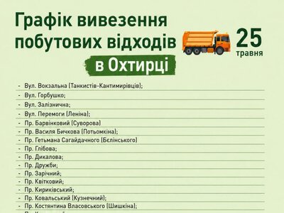 Графік вивезення сміття у приватному секторі Охтирки 25 травня