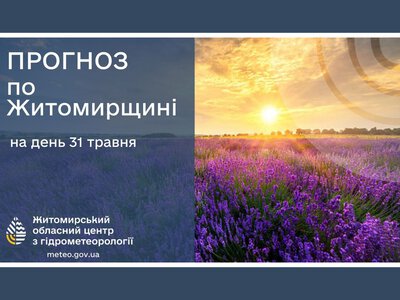 Невеликий дощ та до +17° прогнозують сьогодні на Житомирщині