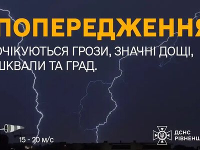 Грози, град та сильні шквали: рятувальники попереджають про негоду на Рівненщині 12 червня