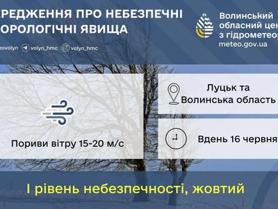 Через пориви вітру і грозу на Волині оголосили жовтий рівень небезпеки