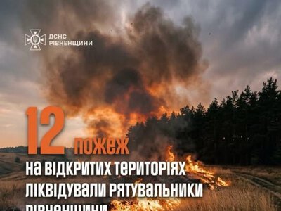 На Рівненщині за добу сталося 12 пожеж в екосистемах: вигоріло близько 6 гектарів сухостою
