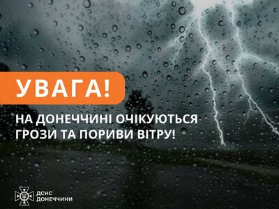  На Донеччині до 5 липня оголошено жовтий рівень небезпечності через грози та град 