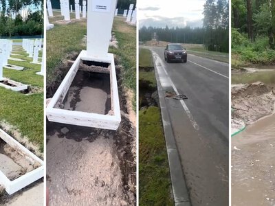 Національне військове кладовище постраждало від дощів: утворилися провалля на могилах