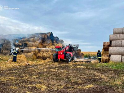На Тернопільщині в полі горіли тюки соломи