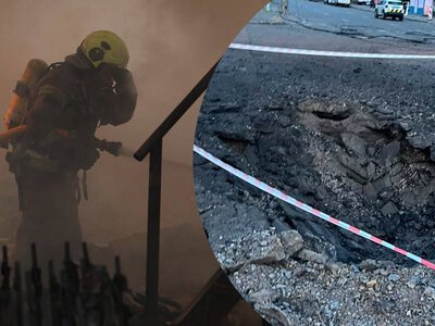 Багато диму, вирви, руйнування: з'явилися кадри після нічного удару по Києву балістикою