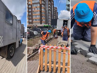 У Хмельницькому комунальники відновлюють бруківку після просідання ґрунту над колектором (ВІДЕО)