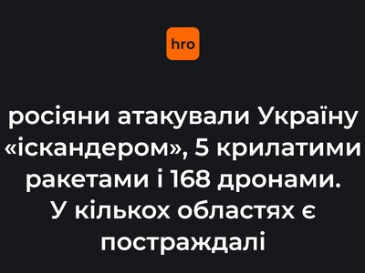 росіяни атакували Україну «іскандером», 5 крилатими ракетами і 168 дронами. У кількох областях є постраждалі