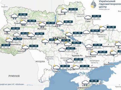В п'ятницю в Україні прогнозують короткочасні дощі та грози