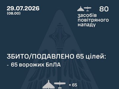 Збито/подавлено 65 російських БПЛА