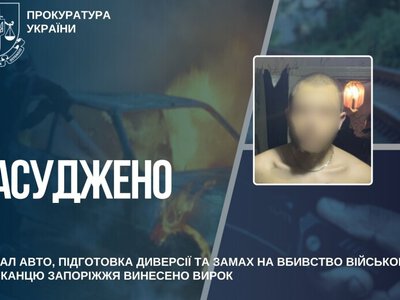 У Запоріжжі чоловіка засудили до 15 років за підпал авто, підготовку диверсії та замах на вбивство військового