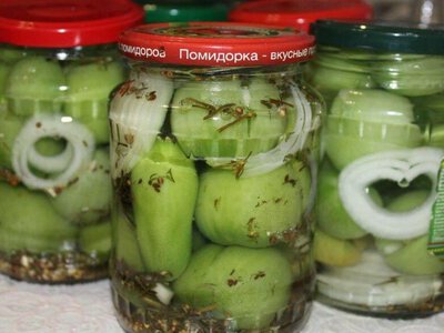 Маринованные зелёные помидоры дольками на зиму