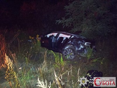 Tesla врізалася в бетонний блок і перекинулася під Житомиром: 72-річна пасажирка потрапила до реанімації