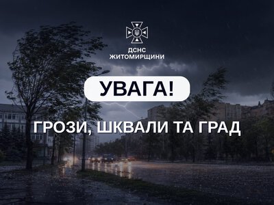 На території області очікуються грози, град та шквали 15–20 м/с