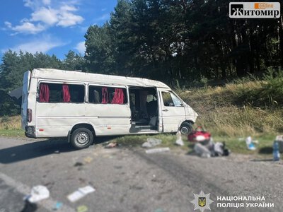 На Житомирщині після зіткнення з легковиком перекинулася маршрутка: семеро травмованих