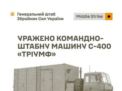Генштаб ЗСУ: Уражено РЛС, КШМ С-400 та склади противника