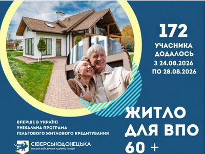У Сіверськодонецькій громаді опрацювали заяви на пільгове житлове кредитування для ВПО 60+