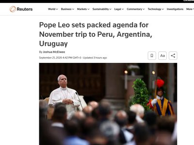 Папа Лев вирушить у турне Південною Америкою – Reuters