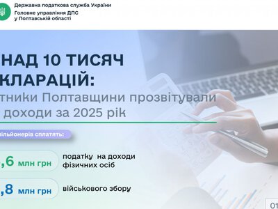 Понад 1500 жителів Полтавщини задекларували доходи понад 1 мільйон гривень у 2025 році