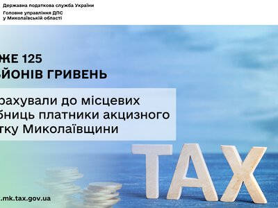 Платники акцизного податку Миколаївщини перерахували до місцевих скарбниць майже 125 млн грн