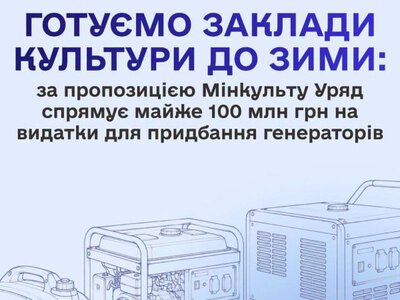 Заклади культури отримають майже 100 млн гривень на генератори та інше необхідне обладнання