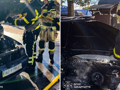 По вулиці Володимира Данчевського у Мукачеві загорівся автомобіль (ФОТО)