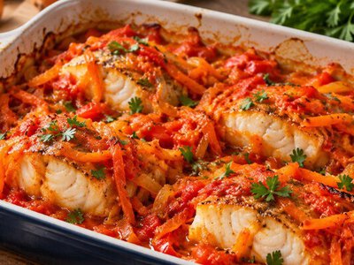 Риба, овочі й томатна паста: хек по-грецьки шарами, який не виходить сухим