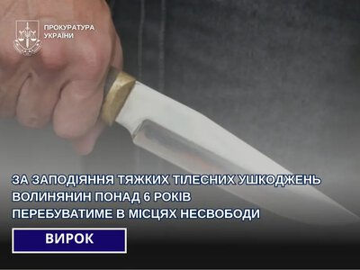 У Луцьку чоловік проведе 6,5 років за ґратами за побиття та ножові поранення знайомого