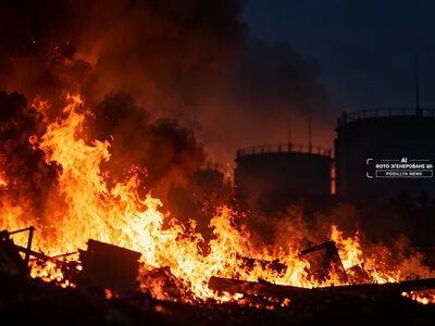 На Хмельниччині через атаки російських БпЛА сталася пожежа на території нафтобази