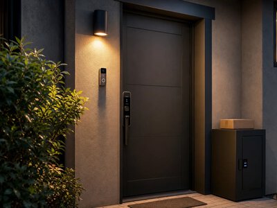 Чотири пристрої для захисту вхідних дверей і ґанку