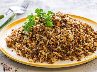 Рис с гречкой и мясом