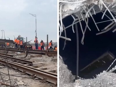 Південний міст у Києві атакований 4 “Іскандерами”, утворилася наскрізна діра (ВІДЕО)