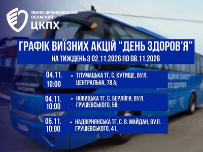 Безкоштовні обстеження та тести: оприлюднено графік виїзних акцій «День здоров’я» на Прикарпатті з 2 по 8 листопада